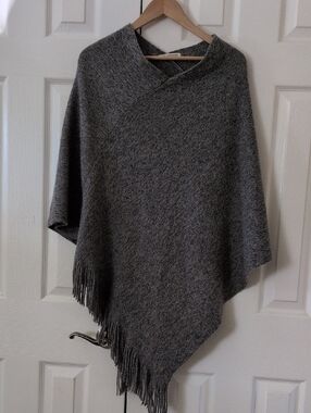 Cozy Gray Fringe Poncho